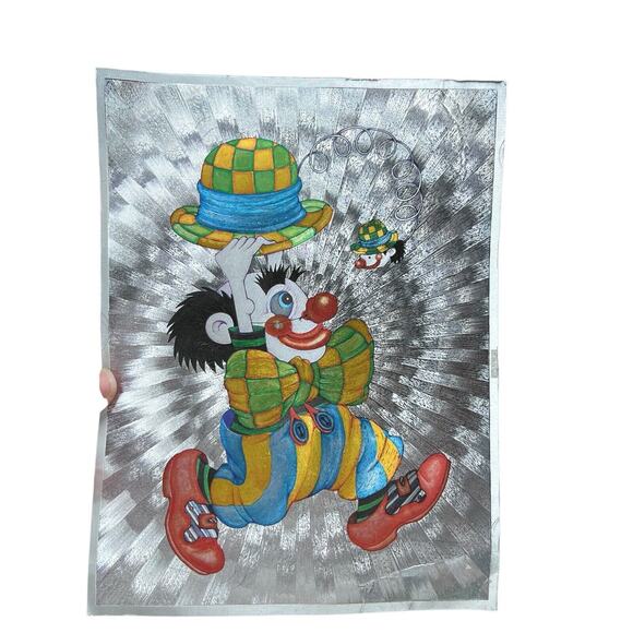 Vintage Clown Dufex Foil Print 80s Unframed 654435 FJ Warren Ltd Kitsch - Picture 1 of 9